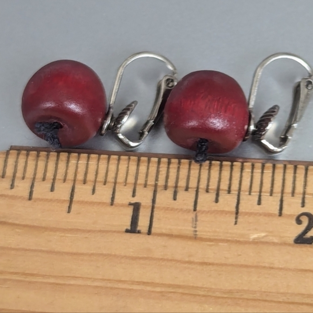 Apple Wooden Earrings Silver tone clasps